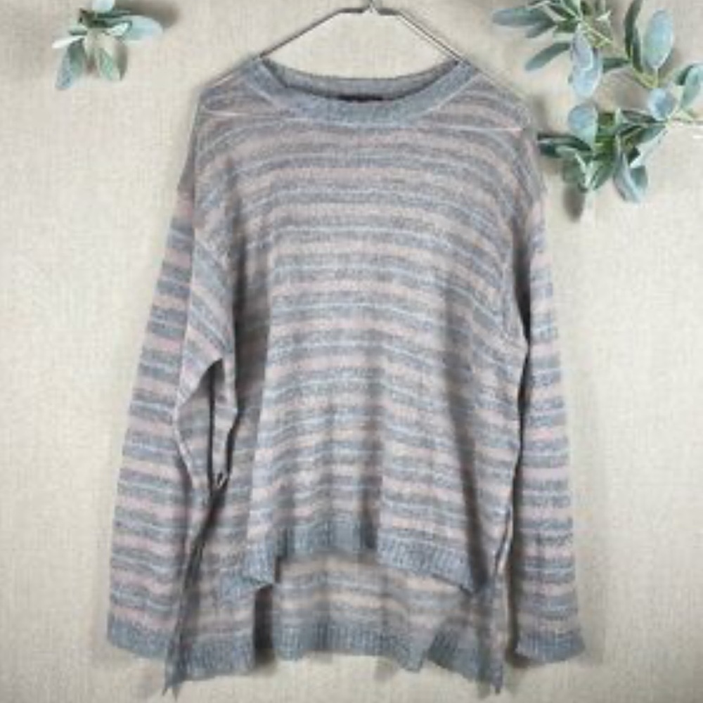 Wool Mohair Striped Sweater Wool Sweater Mohair Sweater Pink Gray Sweater